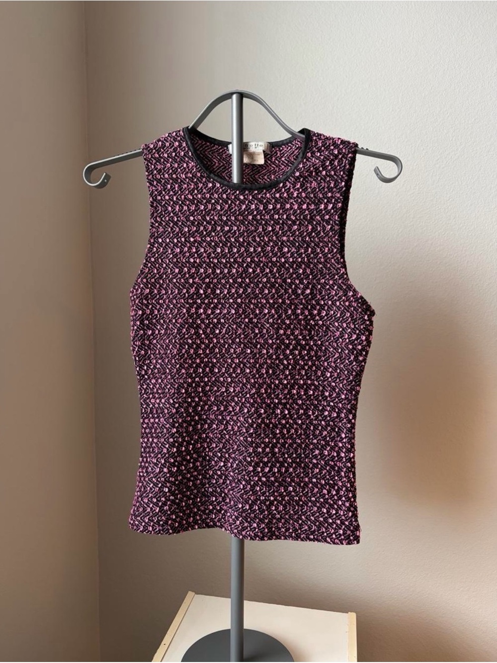 Vintage Y2K La Belle Knit Tank Top in Pink & Black M